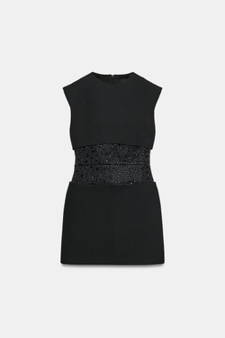 ZARA МИНИ-ПЛАТЬЕ С КОНТРАСТНОЙ ДЕТАЛЬЮ, ЧЕРНЫЙ