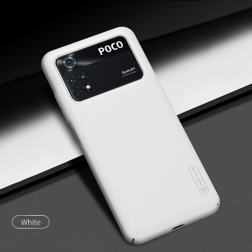 Тонкий жесткий чехол белого цвета для Xiaomi Poco M4 Pro 4G от Nillkin, серия Super Frosted Shield