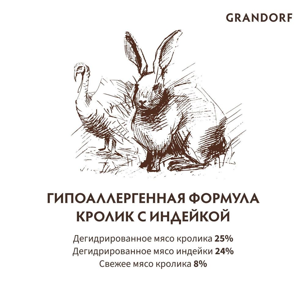 Сухой корм Grandorf CAT Rabbit&Turkey STERILISED для стерилизованных кошек, кролик с индейкой