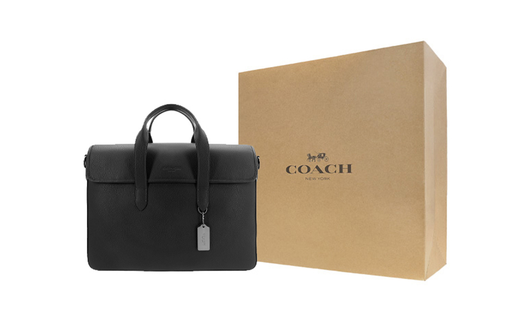 COACH Sullivan Cow Leather Briefcase, Handbag, Shoulder Bag, Crossbody Bag Large Men"s Black