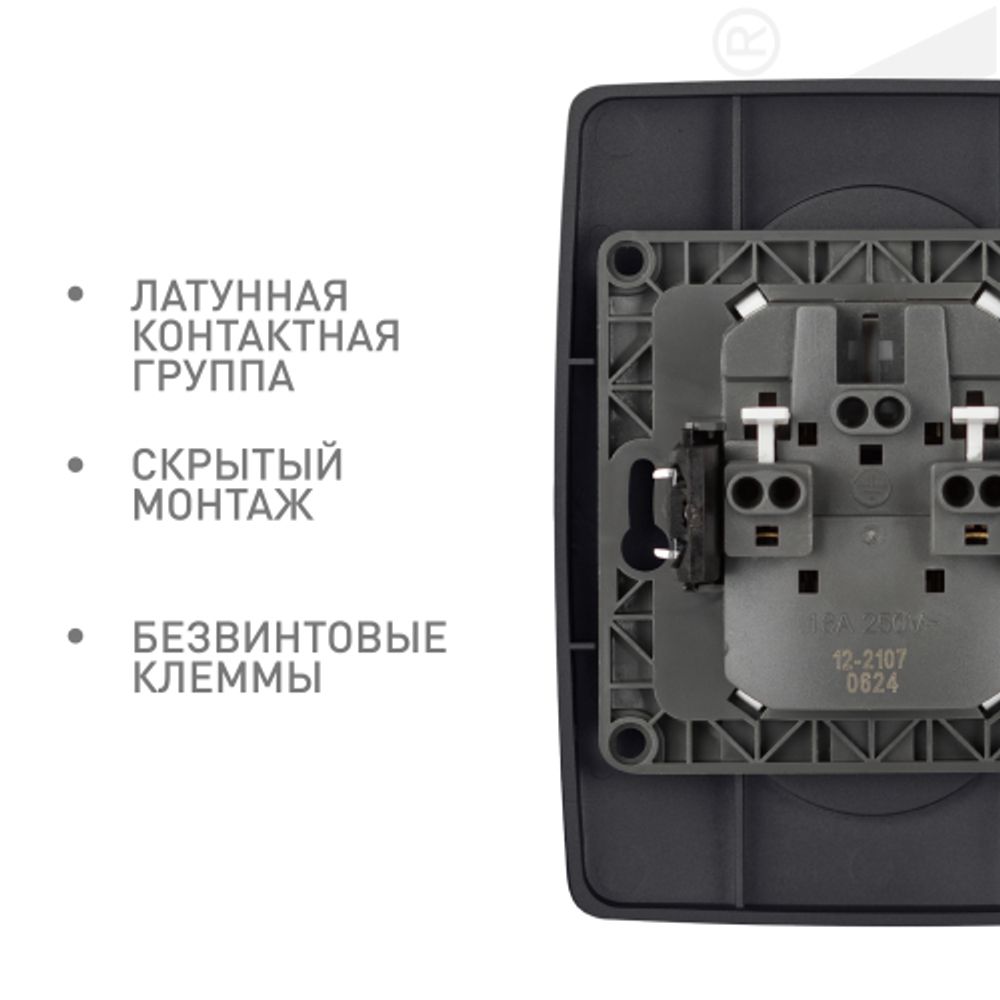Розетка ЭРА Серия 12 12-2107-05 двойная без заземления 2X2P 16A-250В IP20 антрацит | Эра 12