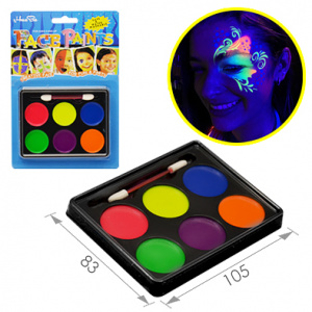 АКВА ГРИМ КРАСКА 6цветов светится в темноте FACE PAINTS PARTY блистер