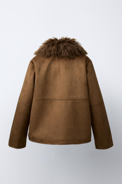 ZARA КУРТКА ИЗ ИСКУССТВЕННОЙ ЗАМШИ С МЕХОМ, КОРИЧНЕВЫЙ
