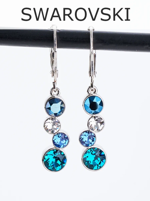 Серьги-подвески Эльза с синими кристаллами Swarovski