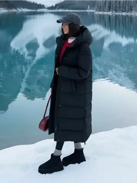 Пуховик зимний длинный с капюшоном