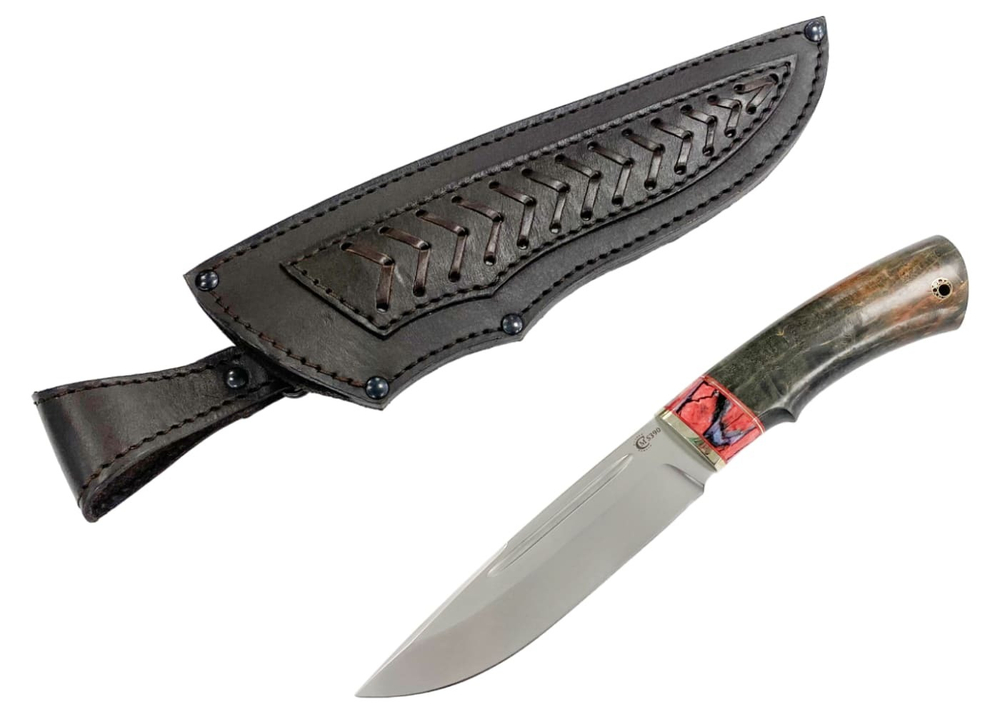 Нож Путник, Bohler S390, литье мельхиор, ценные породы дерева