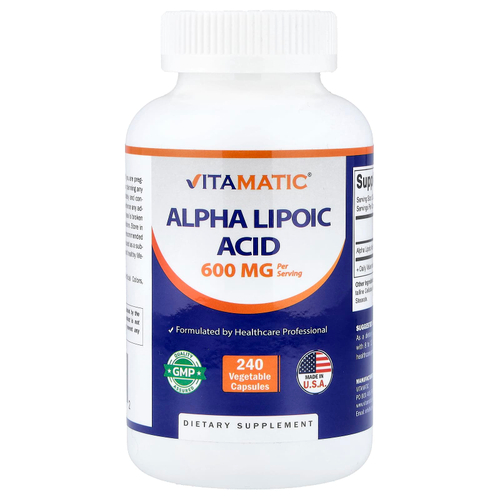 Vitamatic, альфа-липоевая кислота, 240 растительных капсул (300 мг в 1 капсуле)