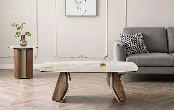 Журнальный столик Shelf, 120х70х43см, глянцевая керамика Toscane, натуральный шпон ореха