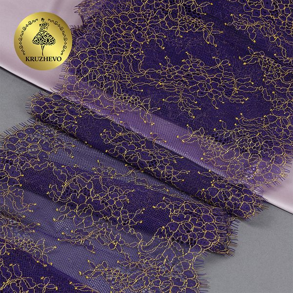 Кружево шантильи (реснички) шир.230 мм / 3 метра, цв.т.синий, Kruzhevo