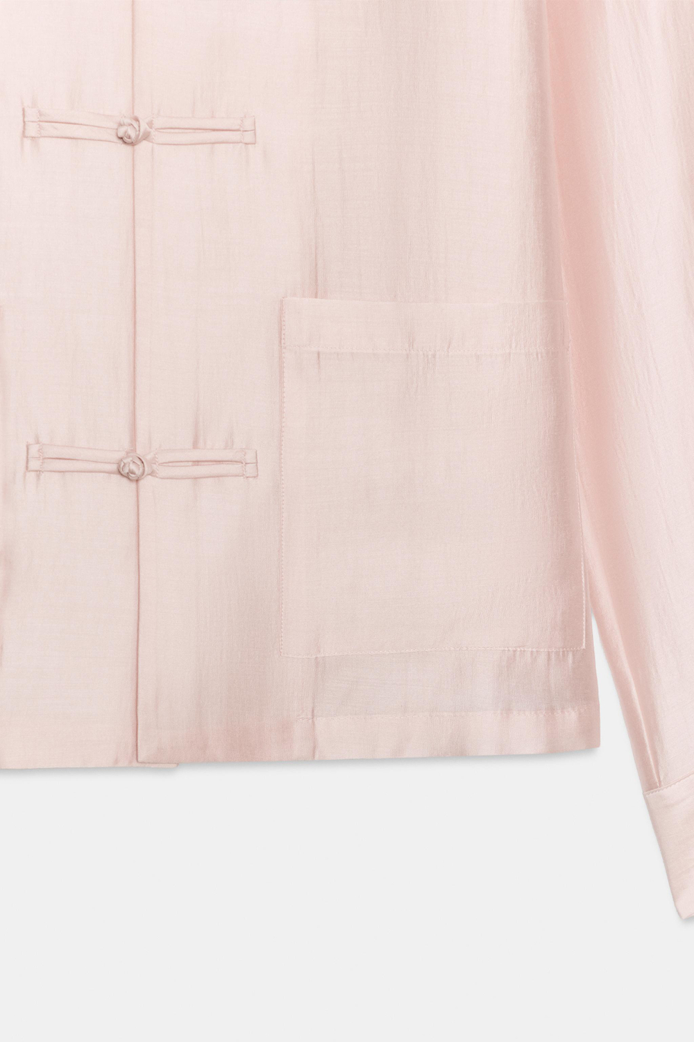 ZARA АТЛАСНАЯ РУБАШКА С ЗАСТЕЖКОЙ НА ПЕТЛИ ZW COLLECTION, ПАСТЕЛЬНО-РОЗОВЫЙ