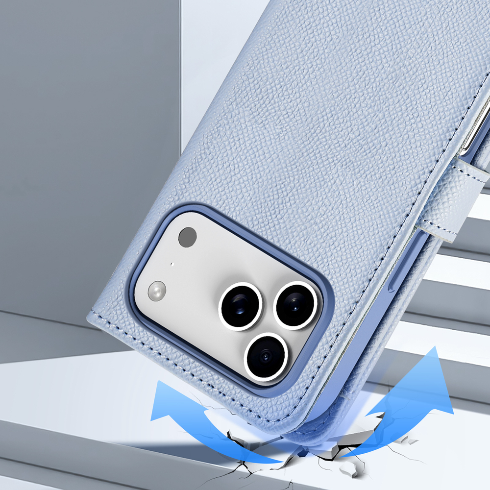 Чехол кошелек из кожи светло-синего цвета с MagSafe для iPhone 17 Pro, серия Lawa от Dux Ducis