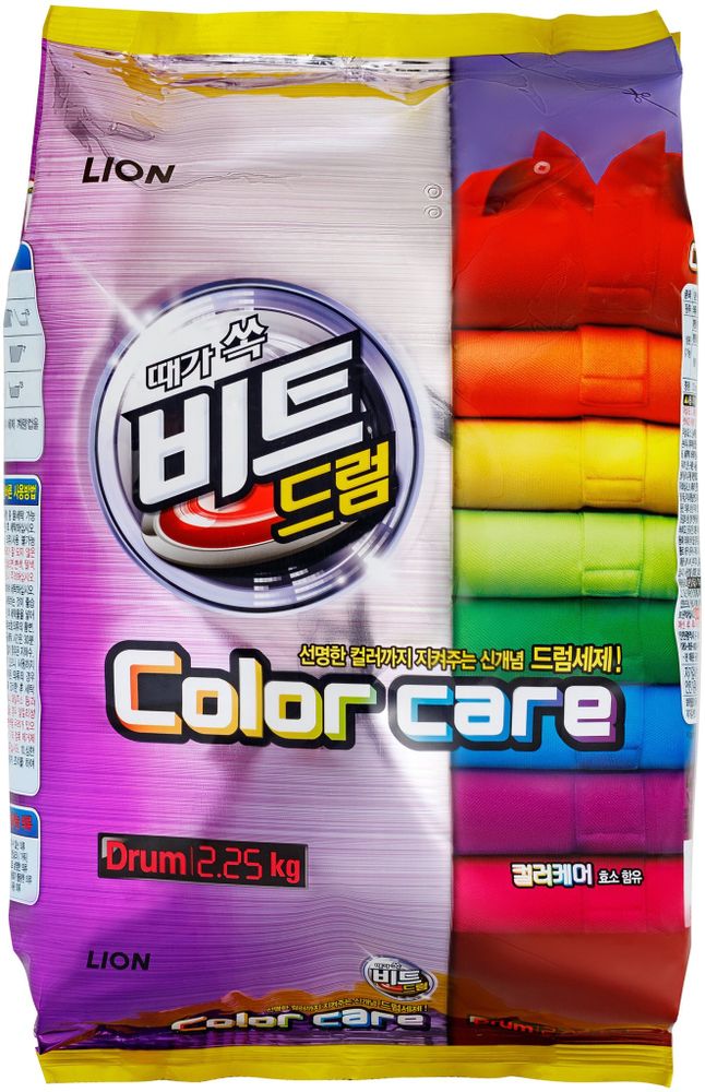 LION BEAT DRUM COLOR CARE Концентрированный стиральный порошок для автоматической стирки Защита цвета, 2,25 кг