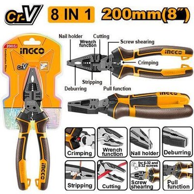 Плоскогубцы многофункциональные 8 в 1, 200мм SUPER INGCO HMFCP28200 INDUSTRIAL