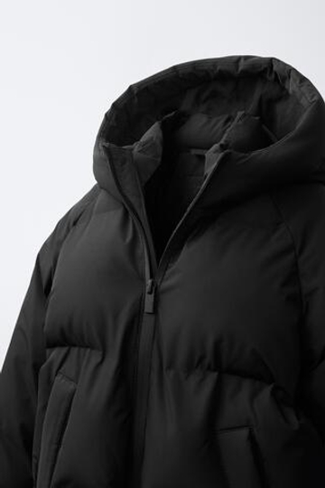 ZARA СТЕГАНОЕ ПАЛЬТО С КАПЮШОНОМ WATER REPELLENT, ЧЕРНЫЙ