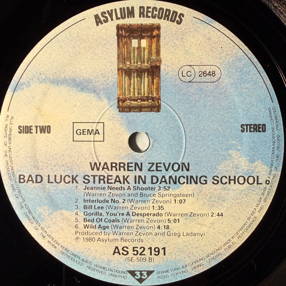 Warren Zevon – Bad Luck Streak In Dancing School (Германия 1980г.) Т