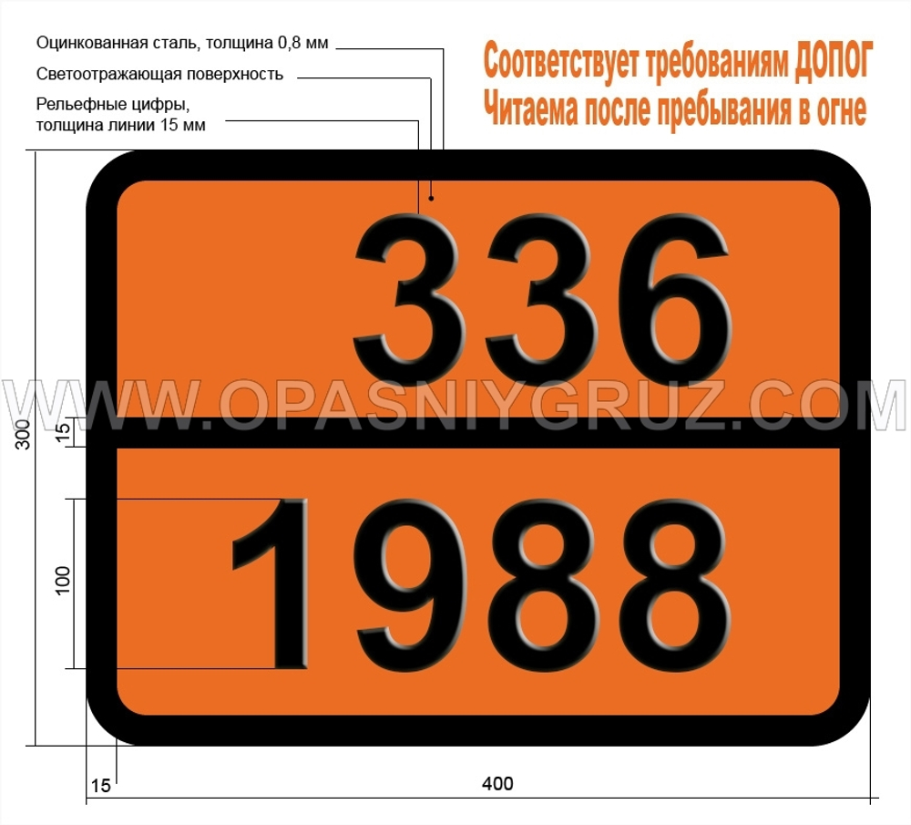 Табличка Опасный груз 336-1988 АЛЬДЕГИДЫ ЛЕГКОВОСПЛАМЕНЯЮЩИЕCЯ TОКСИЧНЫЕ