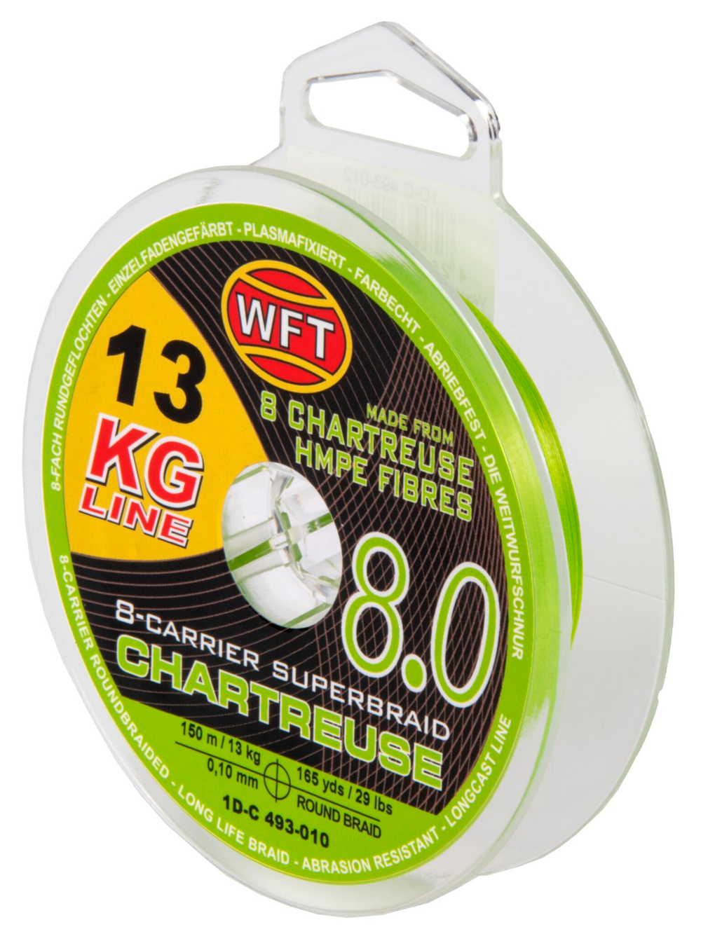 Леска плетёная WFT KG x8 Chartreuse 150 м, 0,10 мм