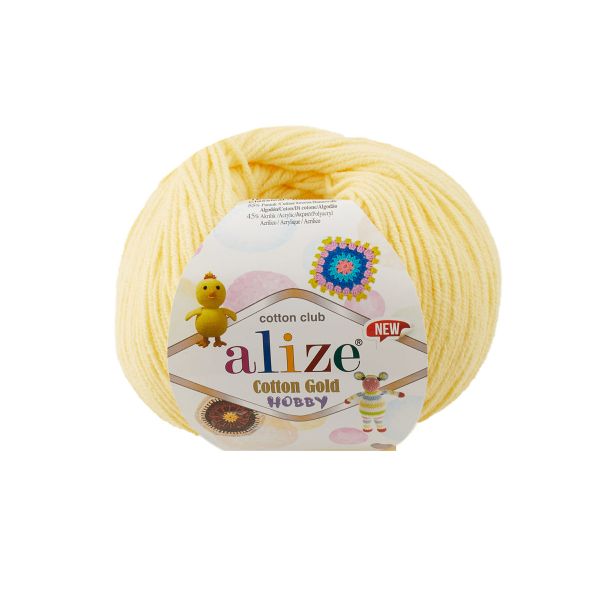 Пряжа Alize (Ализе) Cotton Gold Hobby New / уп.10 мот. по 50 г, 165 м, 187 светлый-лимон
