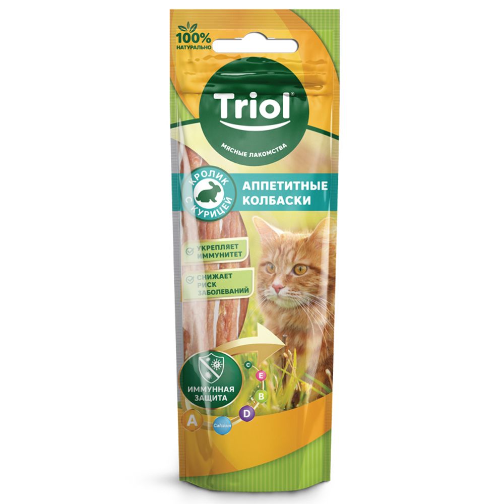 Лакомство Triol для кошек «Аппетитные колбаски из кролика с курицей», 40г