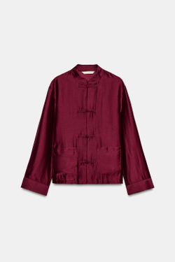 ZARA АТЛАСНАЯ РУБАШКА С ЗАСТЕЖКОЙ НА ПЕТЛИ ZW COLLECTION, БУРГУНДИ