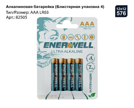 Батарейки Алкалиновые ААА LR03 (блистер 4шт) *12бл мизин. 82505