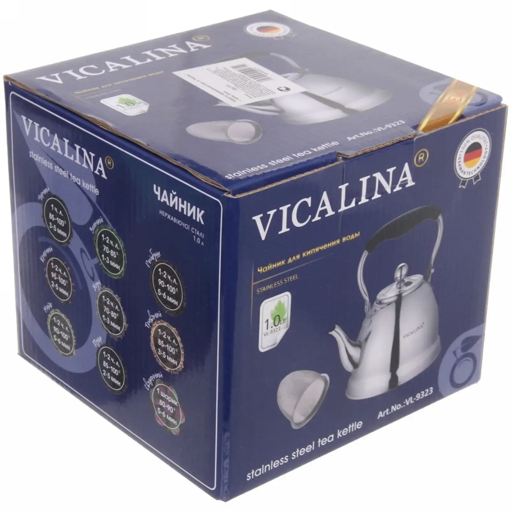 Чайник из нержавеющей стали 1л «Vicalina» с ситом, блеск