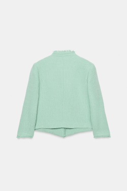 ZARA БЛЕЙЗЕР ФАКТУРНЫЙ С НЕОБРАБОТАННЫМИ КРАЯМИ, МЯТНЫЙ