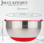 Миска Jolly Kitchen с крышкой, красная, 24 см, нержавеющая сталь 0,5 мм, объем 3,6 л