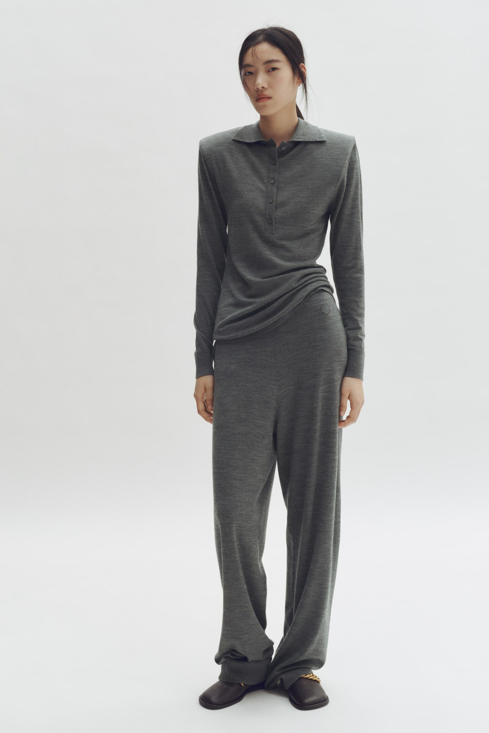 H&M - Stella McCartney Широкие брюки из мериносовой шерсти, темно-серый меланж