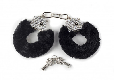 Наручники со стразами и мехом Crystal HandCuffs Black (черный) (Цвет: черный)
