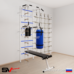 Шведская стенка Sv Sport усиленная 68220 (Турник стандарт/Брусья/Скамья/Лестница/Цепь/Мешок 22кг/Канатный лаз)