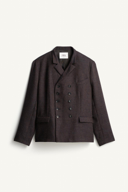 ZARA ДВУБОРТНЫЙ БЛЕЙЗЕР ДЛЯ КОСТЮМА ИЗ ФАКТУРНОЙ СМЕСИ ШЕРСТИ, КОРИЧНЕВЫЙ
