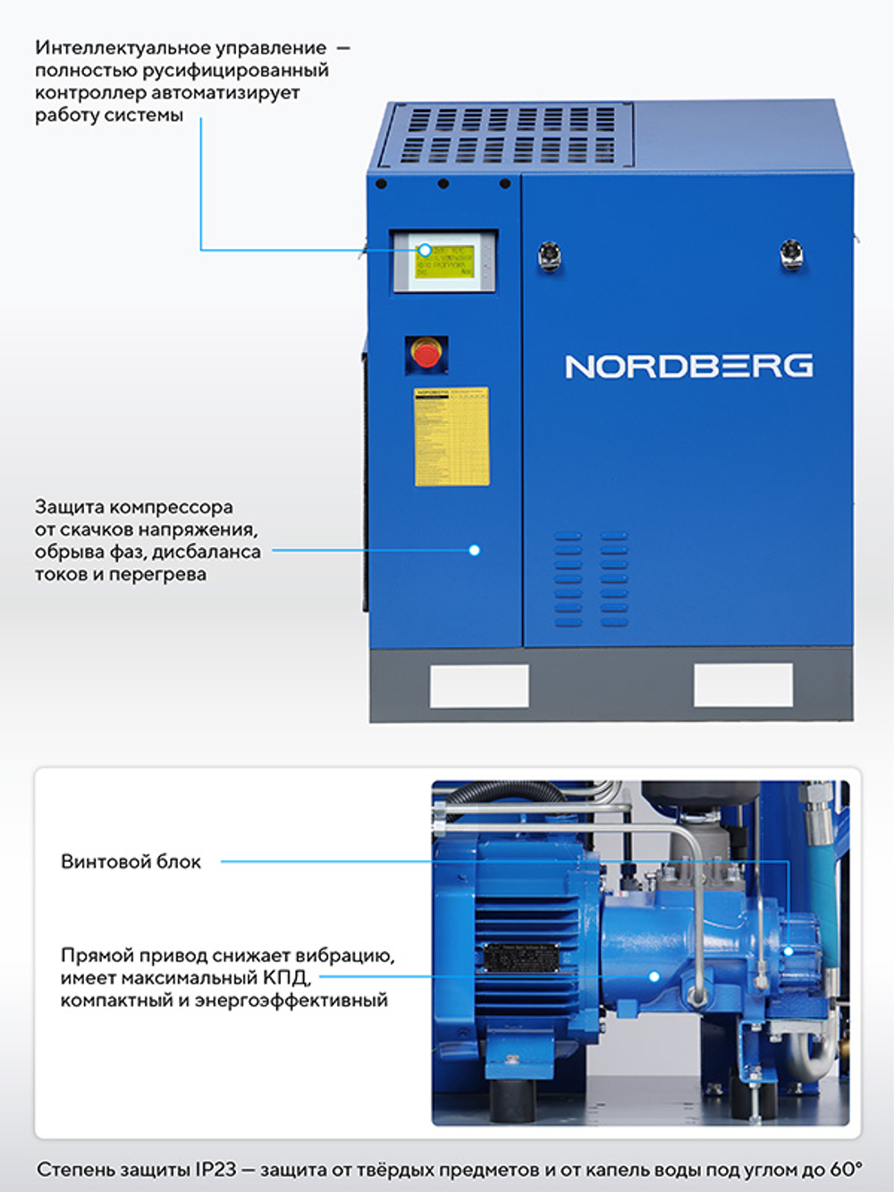 NORDBERG (NCC10_13) Компрессор винтовой, 7,5 кВт, 13 бар, 800 л/мин, без ресивера