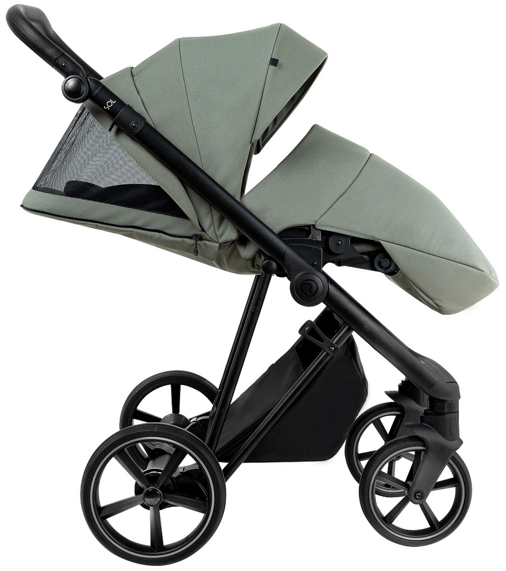 Детская коляска Roan Sol 2.0 3 в 1 с автокреслом Tutis Elo Lux EduSky Black SLL/33/T Sage Green/Black/руч.Black