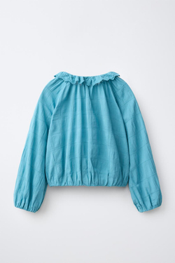ZARA БЛУЗА С ВОРОТНИКОМ ИЗ ТКАНИ ШИФФЛИ, БИРЮЗОВЫЙ