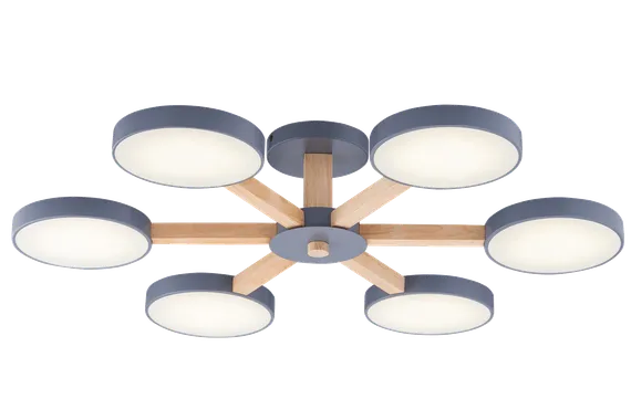 Люстра потолочная светодиодная NewRgy 18027STD/6 GREY+WOOD+WHITE, 48 Вт, серая и древесная