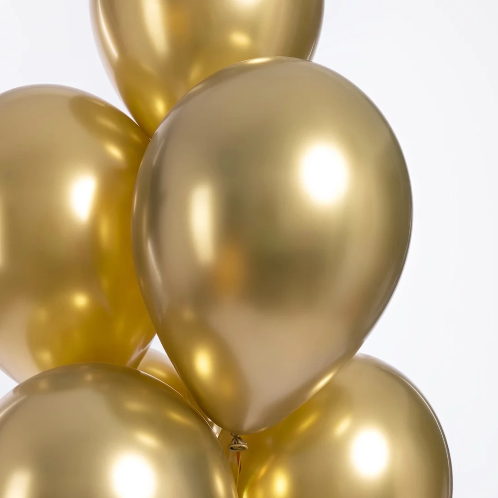 Воздушные шары с гелием и обработкой Chrome Gold Хром Золото 512 12"/30см