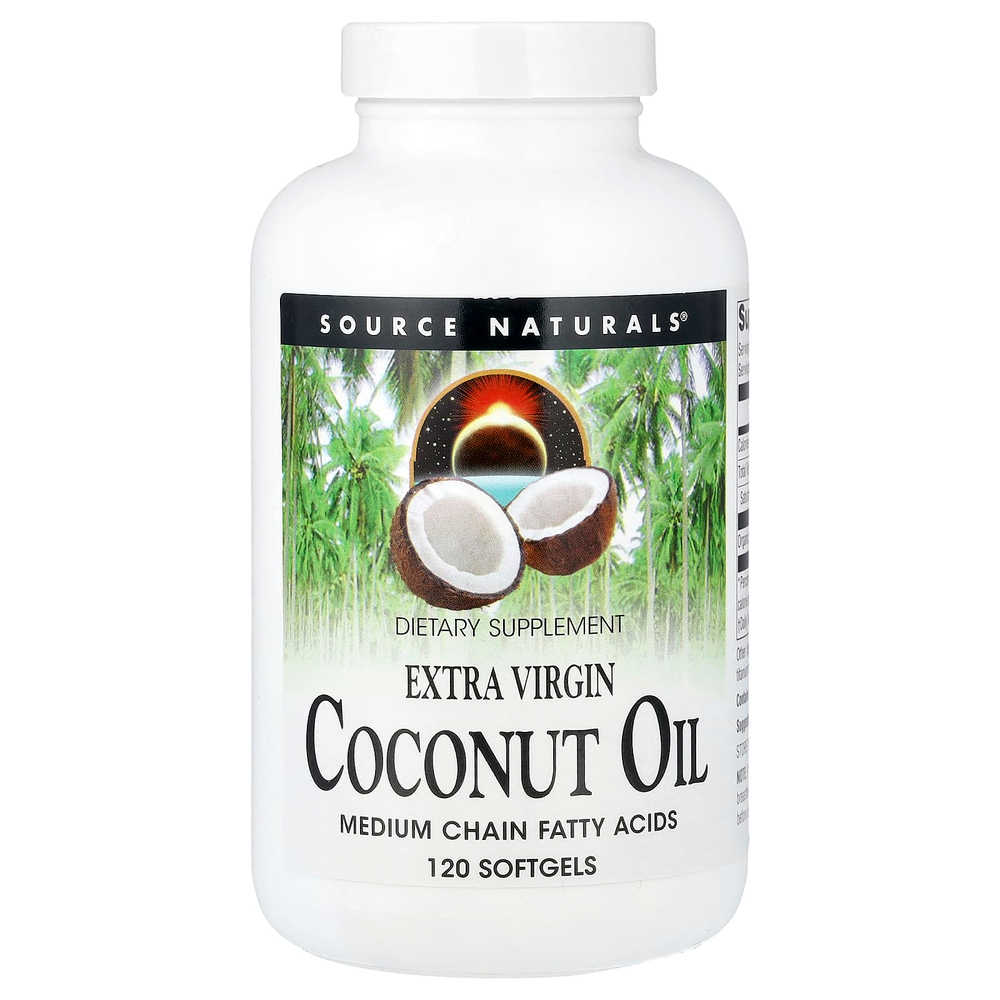 Source Naturals, нерафинированное кокосовое масло высшего качества, 120 капсул