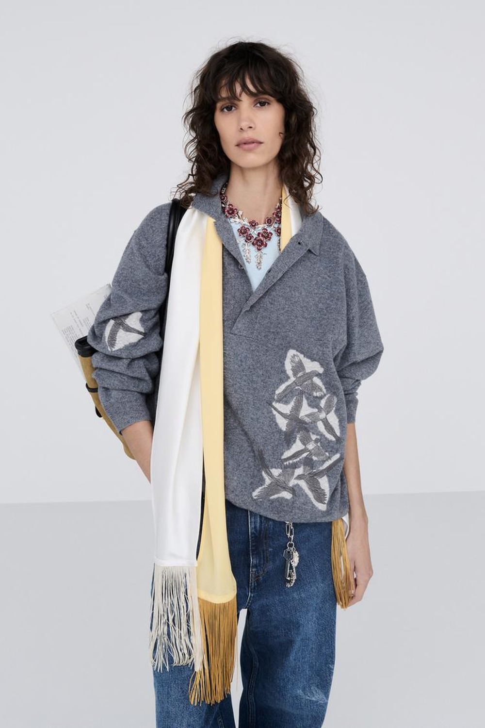 ZARA X BAISI GUADAGNINO КОНТРАСТНОЕ ОЖЕРЕЛЬЕ С МЕТАЛЛИЧЕСКИМИ ЦВЕТКАМИ, ТЕМНО-КРАСНЫЙ