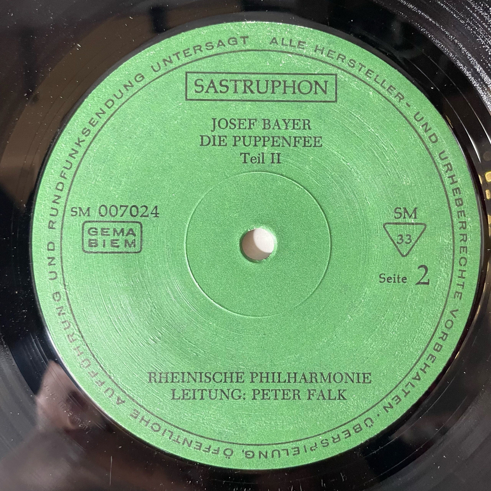 Винтажная виниловая пластинка LP Josef Bayer Йозеф Байер, Rheinische Philharmonie, Die Puppenfee Фея Кукол Балет (Германия 1984)