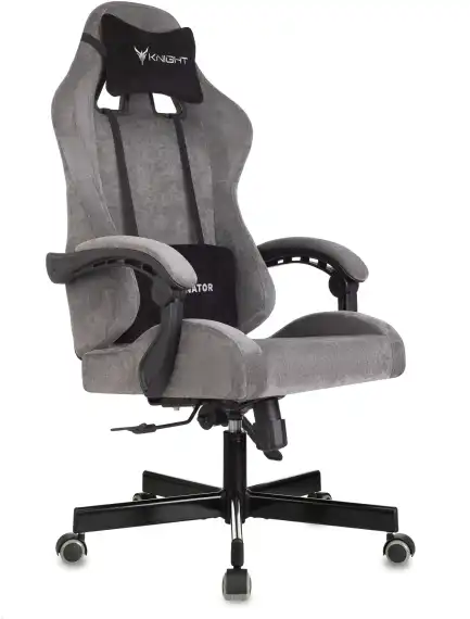 Кресло игровое Knight Terminator серый Light-19 с подголов. крестов. металл