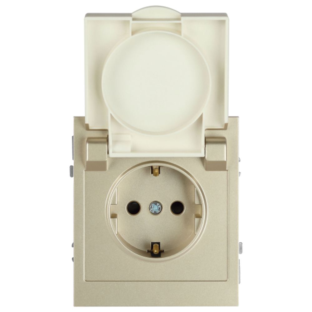 Розетка ЭРА Arktik 16-2103-04 с заземлением 2P+E Schuko со шторками с крышкой 16А-250В шампань | Эра Arktik