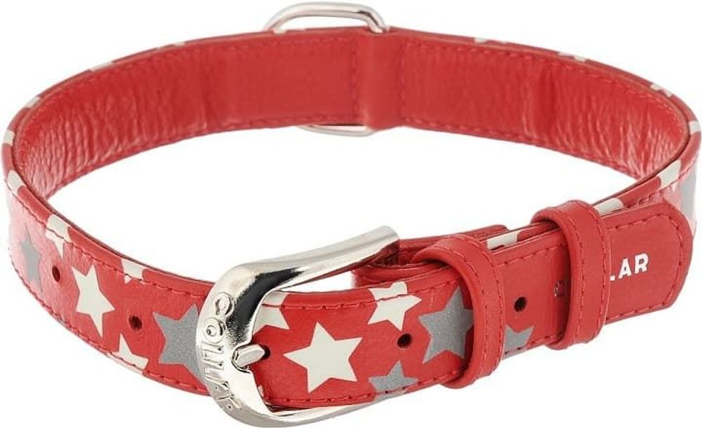 Ошейник "CoLLaR GLAMOUR" с узором "Звёздочка" (ширина 25мм, длина 38-49см) красный