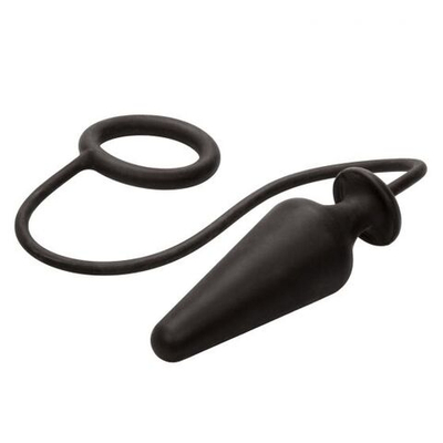 Черное эрекционное кольцо с анальной пробкой Dr. Joel Kaplan Silicone Probe & Ring (Цвет: черный)