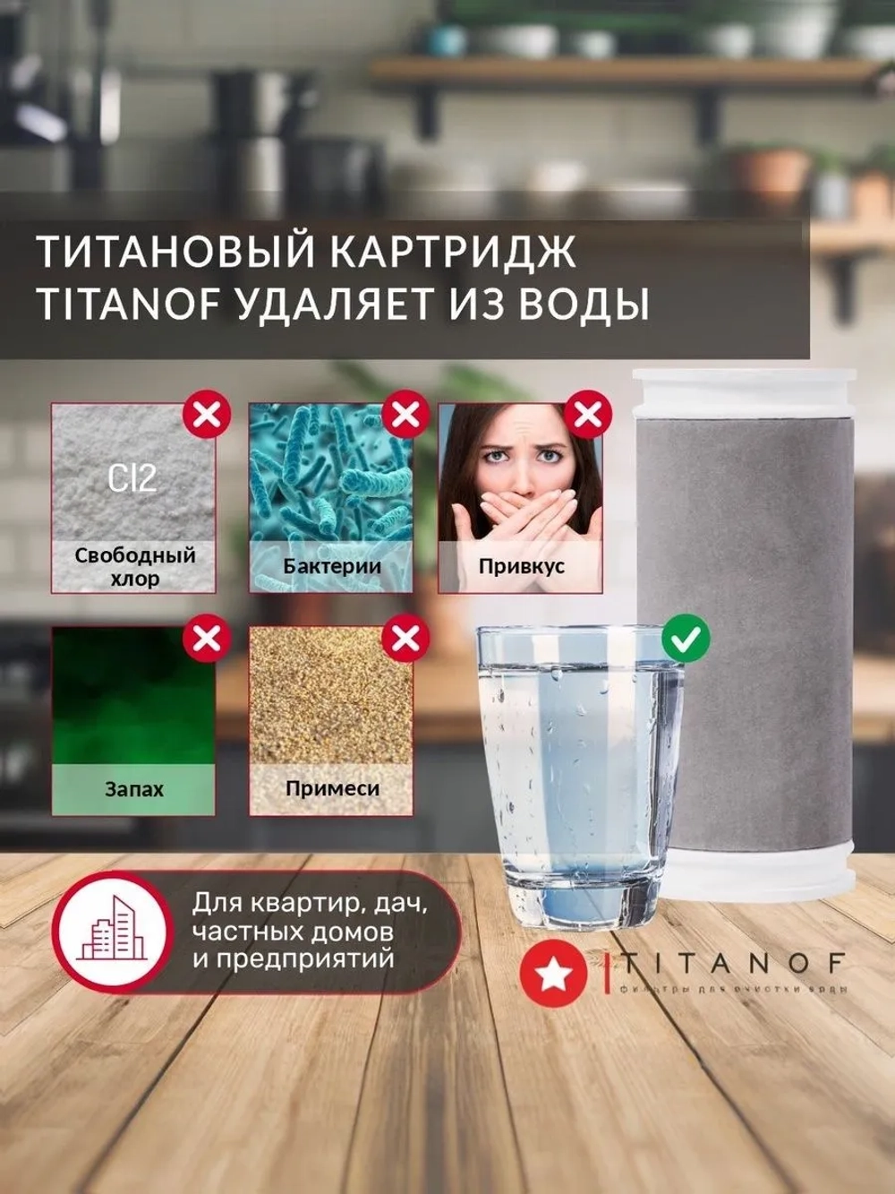 Титановый картридж для фильтра очистки воды TITANOF SL8, производительность до 500 л/час