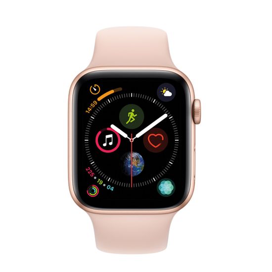 Часы смарт Apple Watch Серия 4, 44мм из алюминия золотого цвета, спортивный ремешок цвета «розовый песок»
