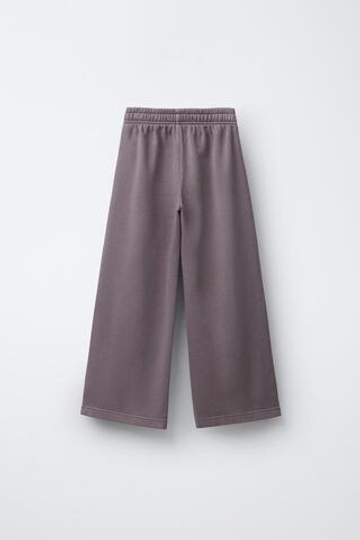 ZARA БРЮКИ WIDE LEG С ЭФФЕКТОМ ПОТЕРТОСТИ, СЛИВОВЫЙ