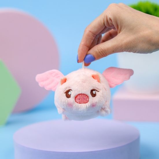 Мягкая игрушка Летающая заводная свинка розовые крылья, 7 см