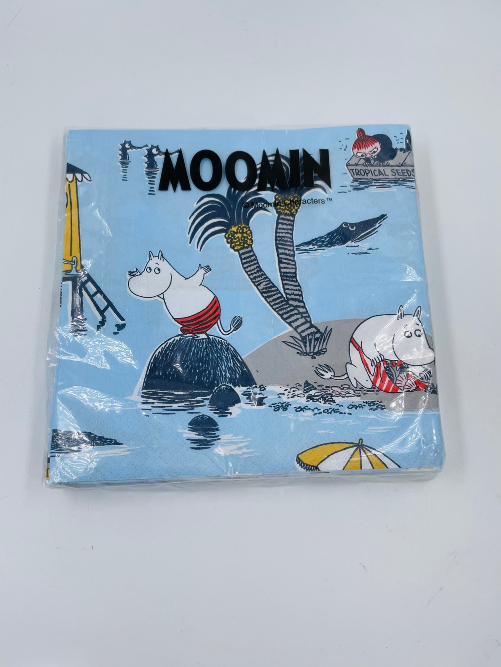 Салфетки бумажные Moomin, Муми-тролли на море, синего цвета 33х33 см, в упаковке 20 салфеток (из Финляндии)