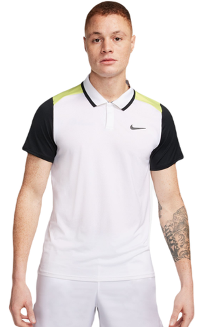 Мужское теннисное поло Nike Court Dri-Fit Advantage Polo - white/lt lemon twist/black/black